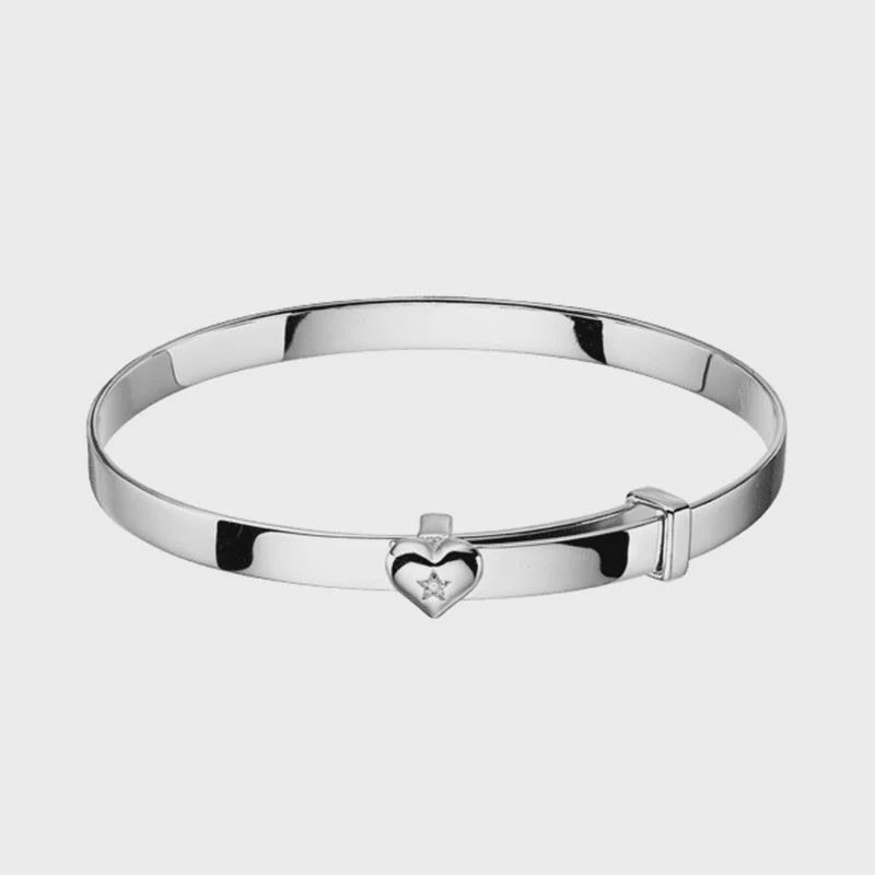 Gisele - Silver Diamond Heart Bangle