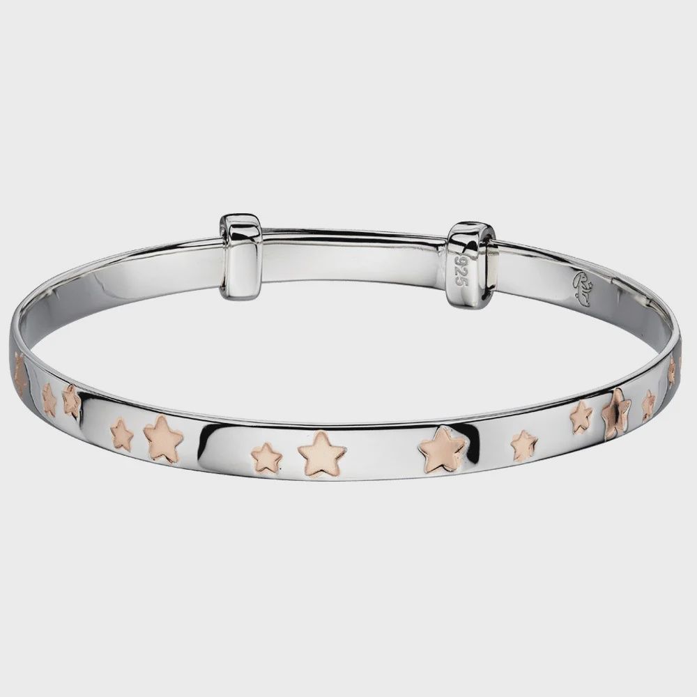 Jessica - Silver Rose Gold-Plated Star Bangle