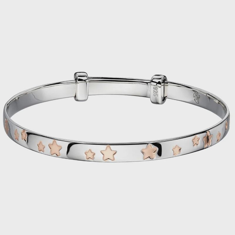 Jessica - Silver Rose Gold-Plated Star Bangle