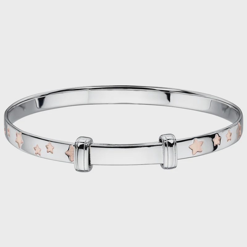 Jessica - Silver Rose Gold-Plated Star Bangle