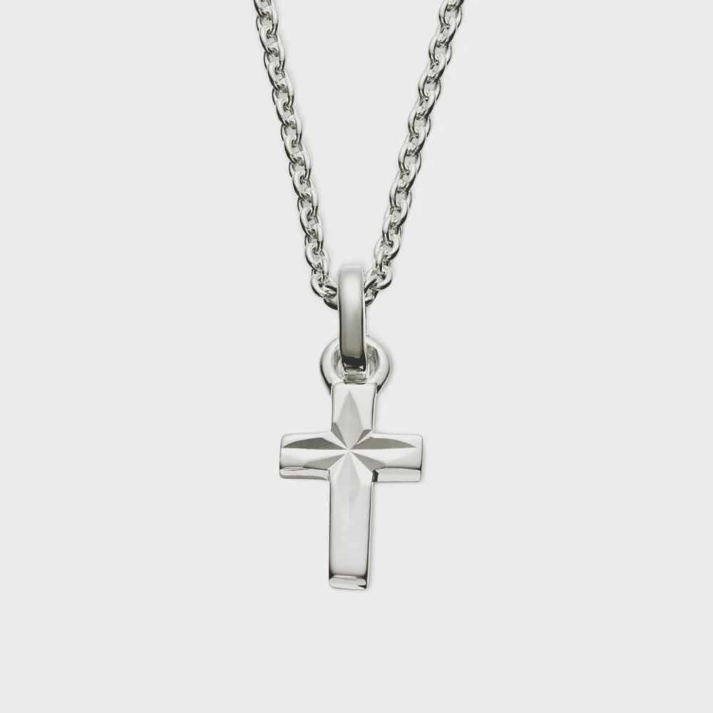 Jade Silver Diamond Cut Cross Pendant