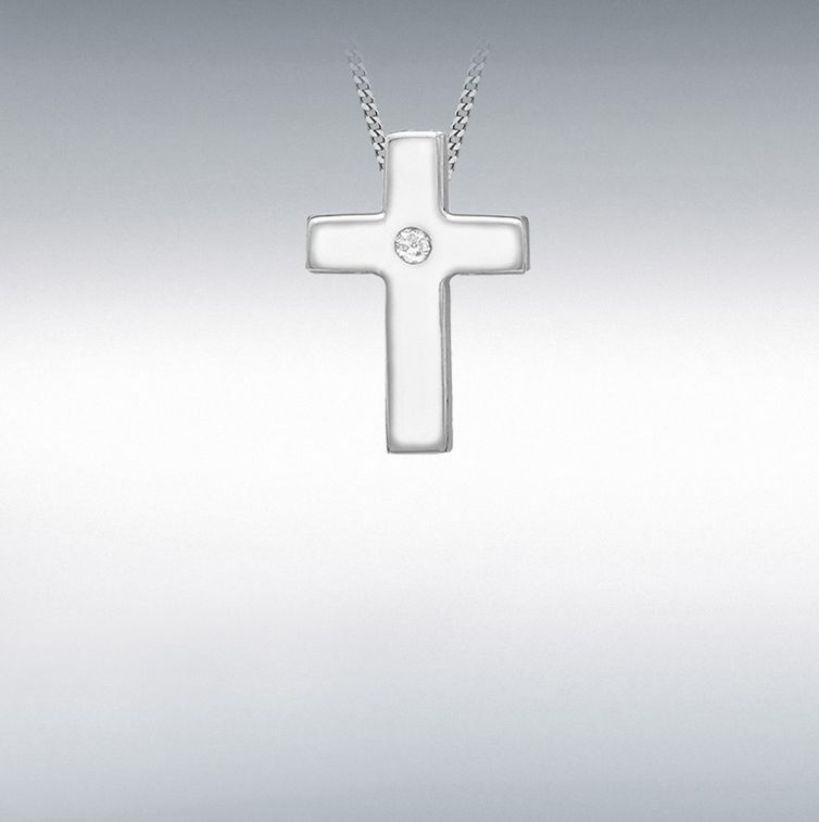 Silver Cross Pendant with Diamond