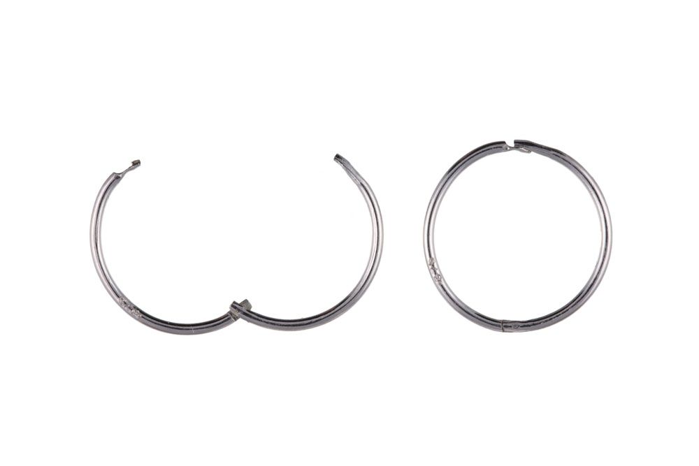9ct White Gold Plain Hinged 14mm Sleeper Earrings