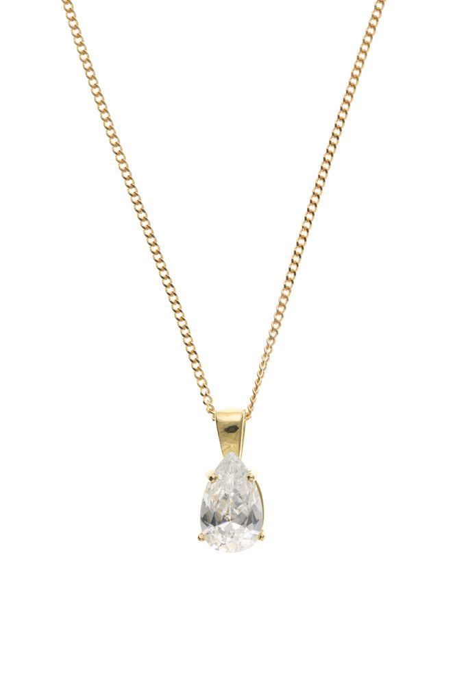 Pear-Shaped Cubic Zirconia Pendant on 9ct Yellow Gold Chain