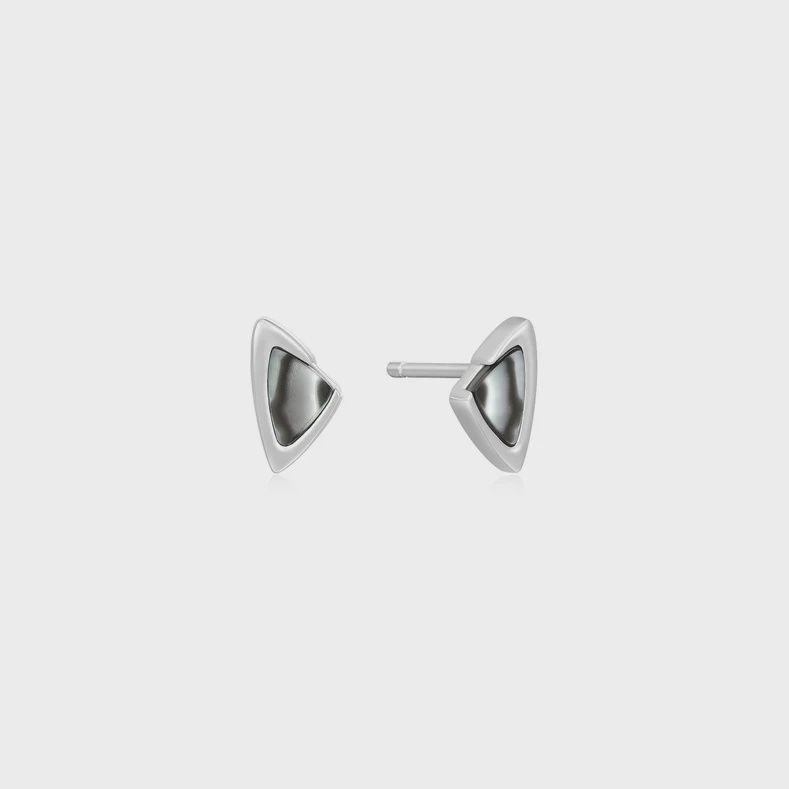 Silver Arrow Black Mother of Pearl Stud Earrings