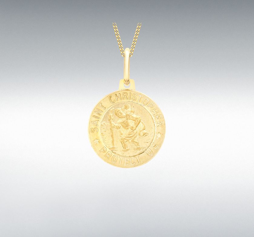 9ct Yellow Gold Round St Christopher Medallion