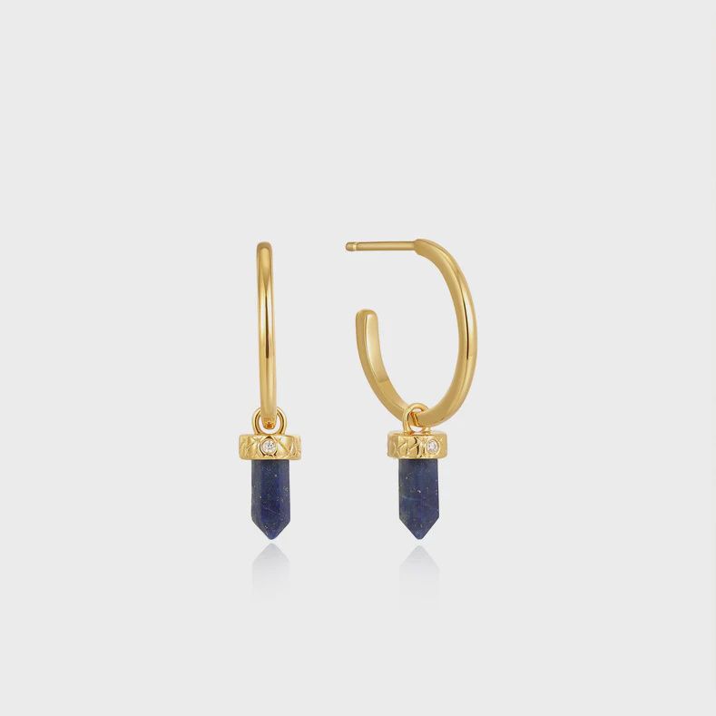 Silver Gold Plated Lapis Point Pendant Small Hoop Earrings