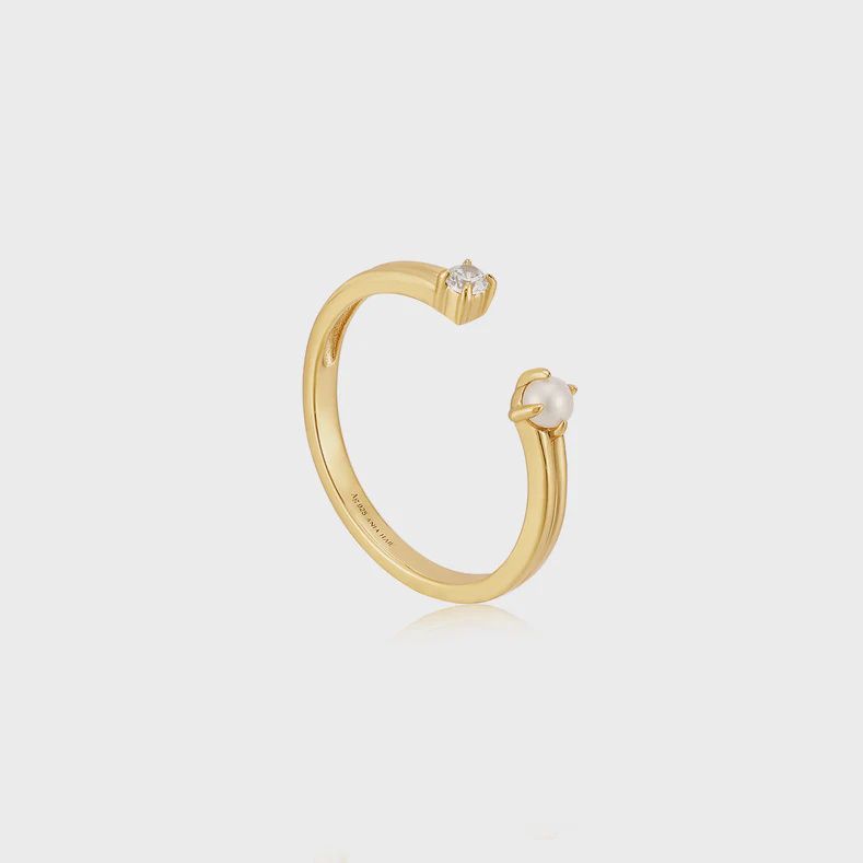 Silver Gold Plated Pearl Sparkle Adjustable Ring