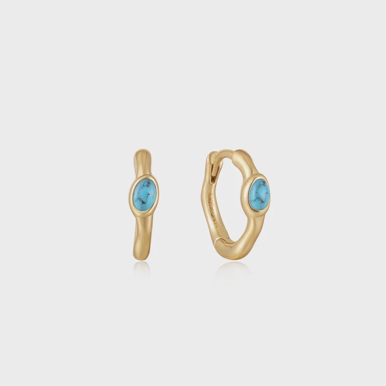 Silver Gold Plated Turquoise Wave Huggie Hoop Earrings