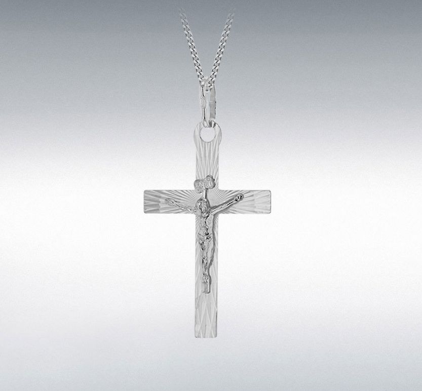 Sterling Silver Diamond Cut Crucifix Pendant