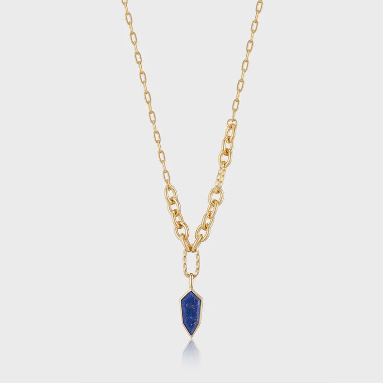 Silver Gold Plated Lapis Emblem Pendant Necklace