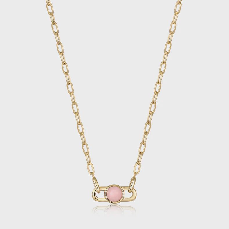 Silver Gold Plated Orb Rose Quartz Link Necklace