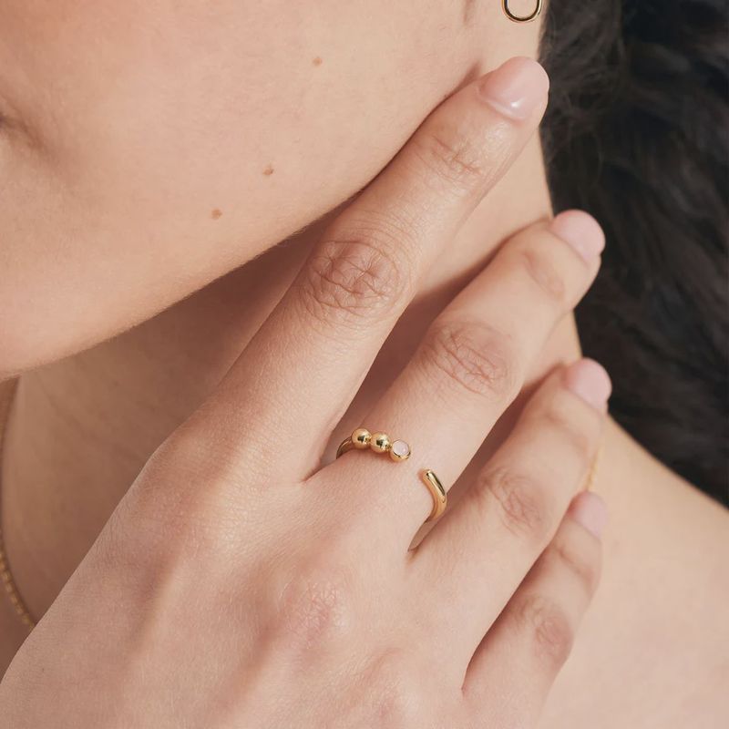 Silver Gold Plated Orb Rose Quartz Adjustable Ring