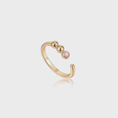 Silver Gold Plated Orb Rose Quartz Adjustable Ring