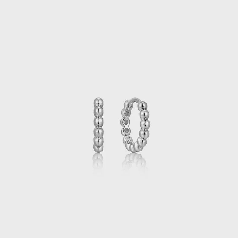 Silver Orb Huggie Hoop Earrings