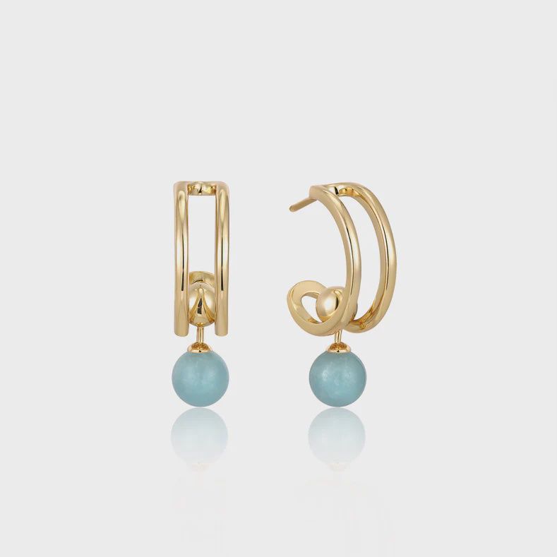 Silver Gold Plated Orb Amazonite Stud Mini Hoop Earrings