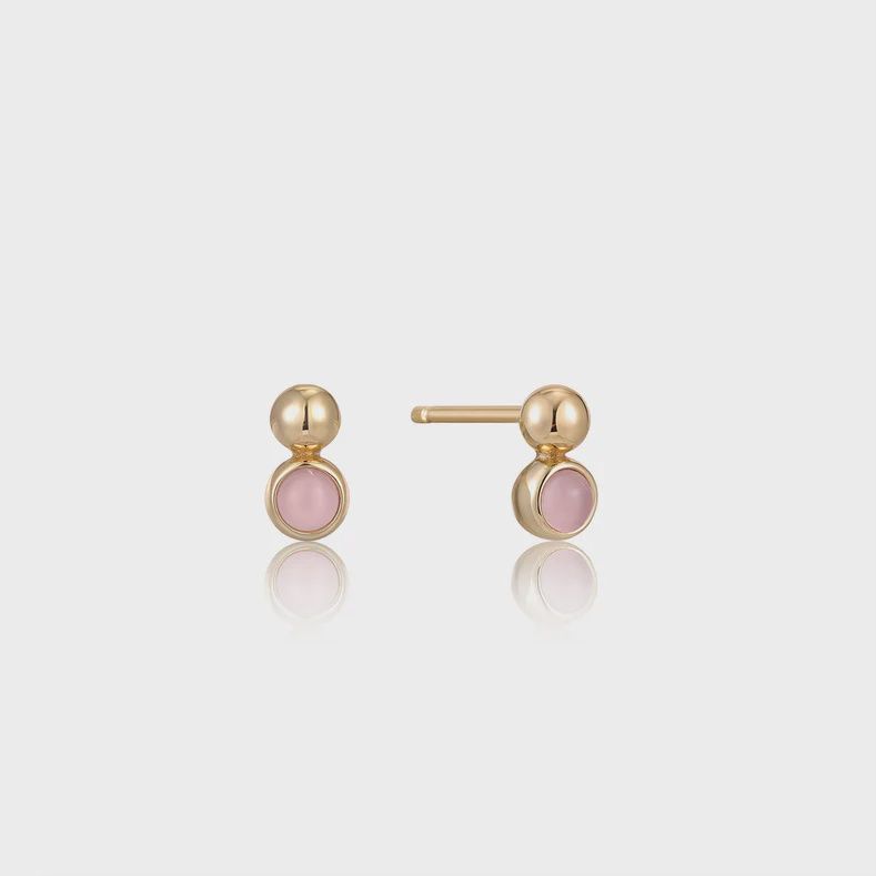 Silver Gold Plated Orb Rose Quartz Stud Earrings