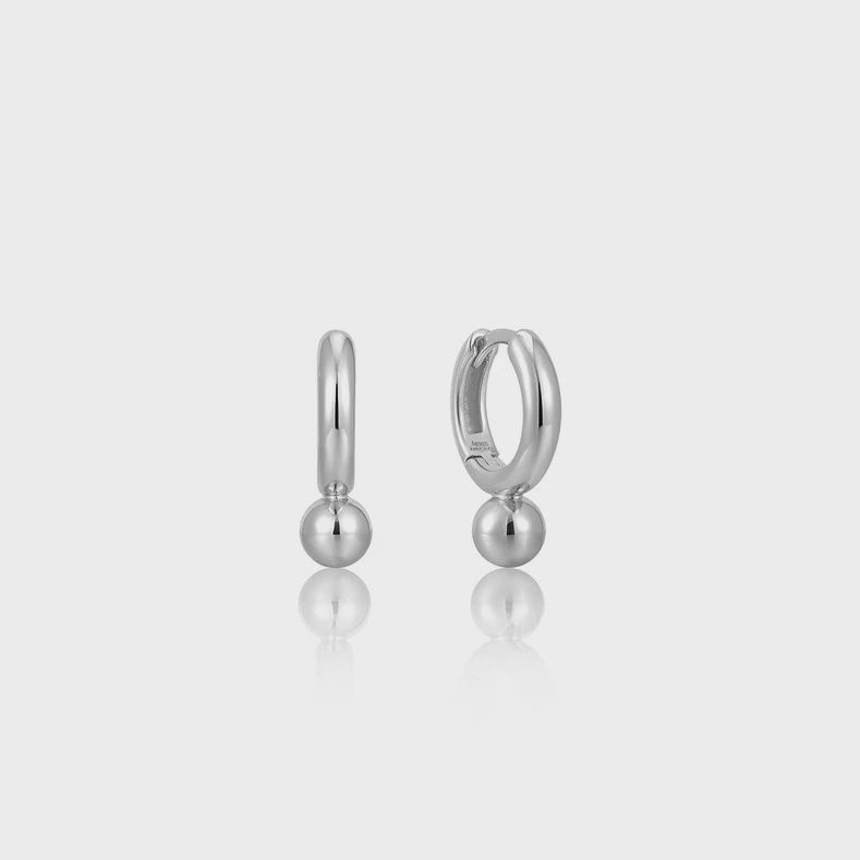 Silver Orb Drop Huggie Hoop Earrings
