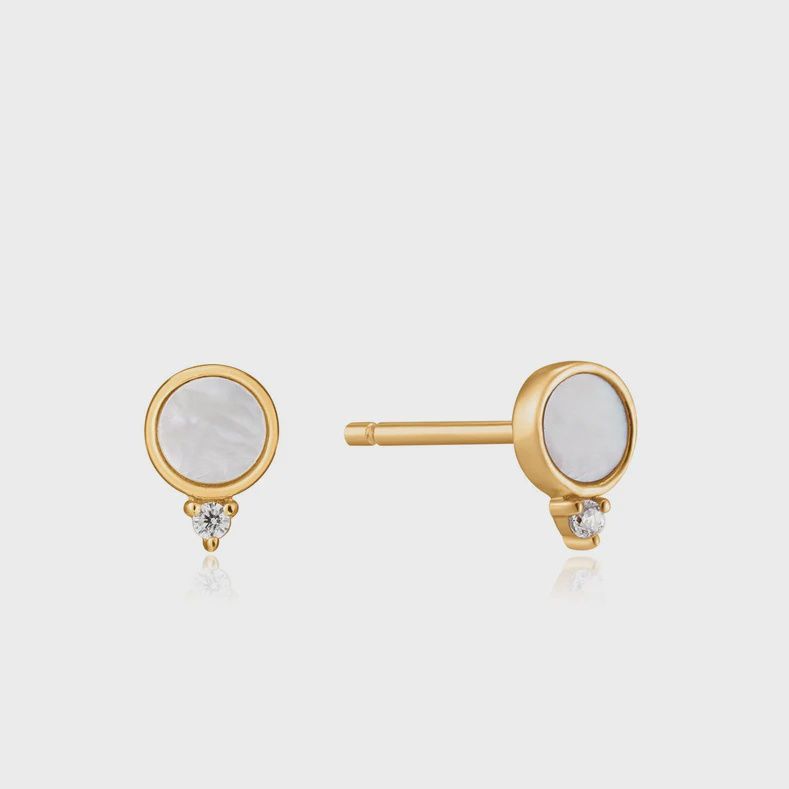 Silver Gold Plated Mother Of Pearl Stud Earrings