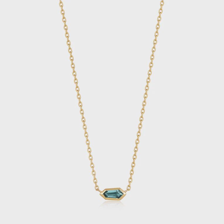 Silver Gold Plated Teal Sparkle Emblem Chain Necklace