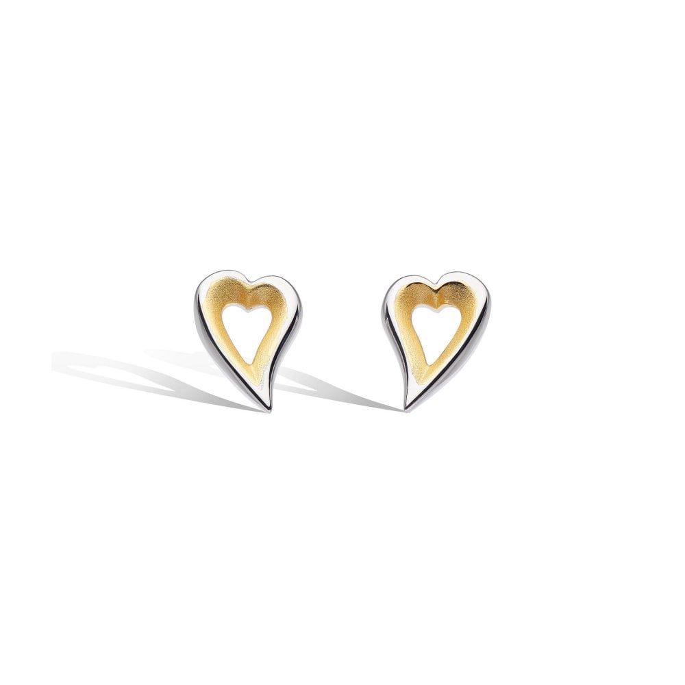 Silver Desire Love Story Gold Heart Stud Earrings
