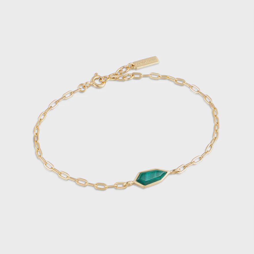 Silver Gold Plated Malachite Emblem Chain Bracelet