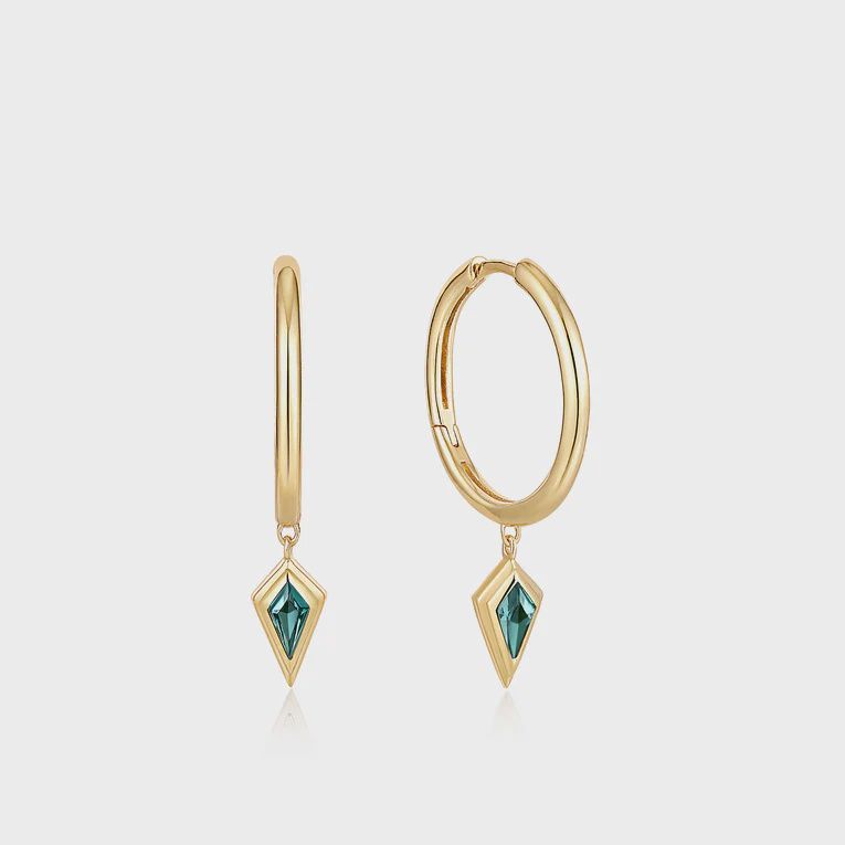 Silver Gold Plated Teal Sparkle Drop Pendant Hoop Earrings
