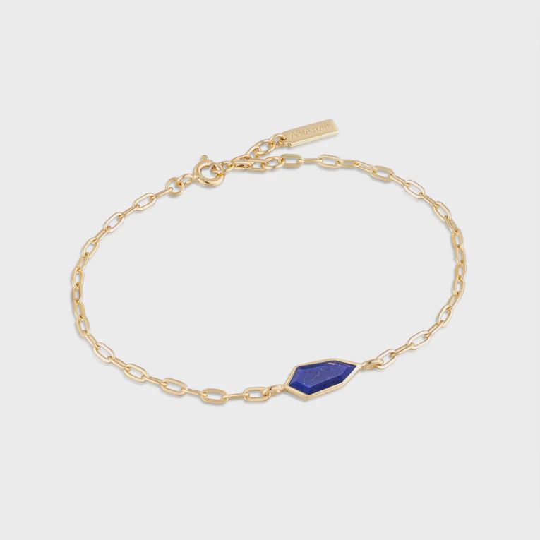 Silver Gold Plated Lapis Emblem Chain Bracelet