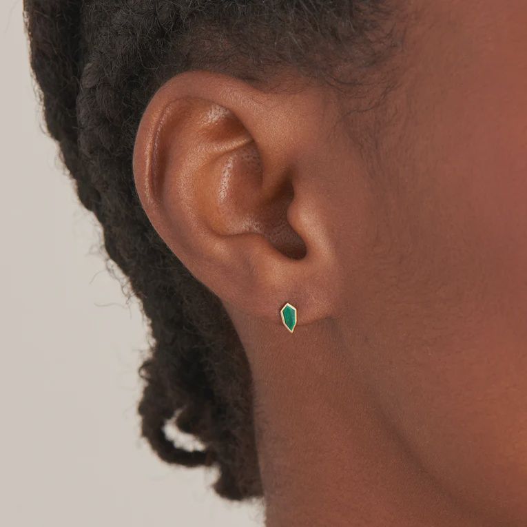 Silver Gold Plated Malachite Emblem Stud Earrings