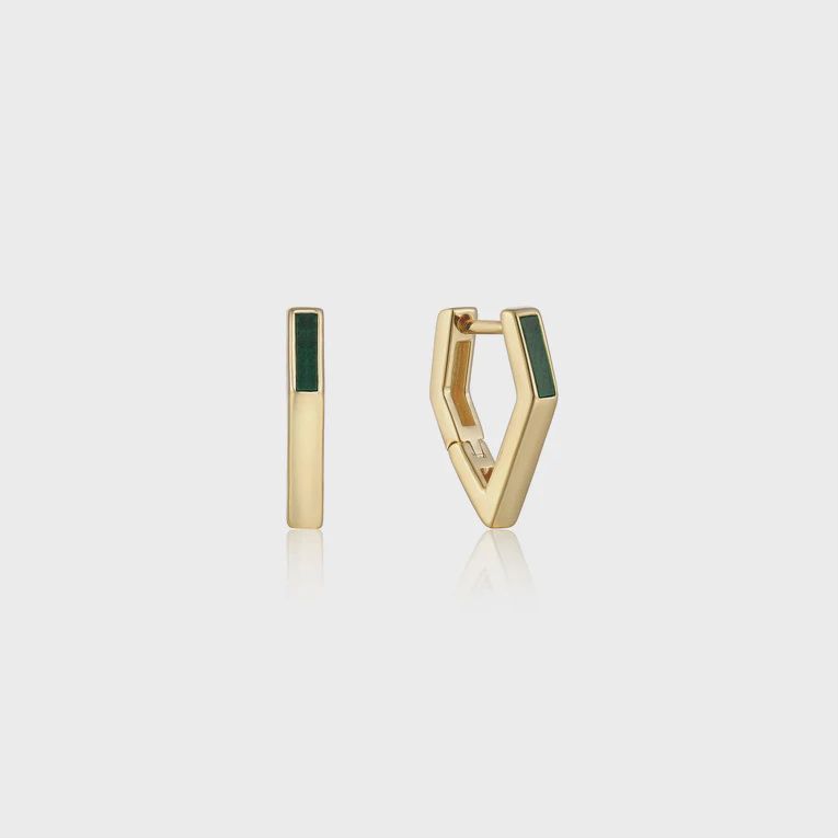 Silver Gold Plated Malachite Angular Hoop Earrings