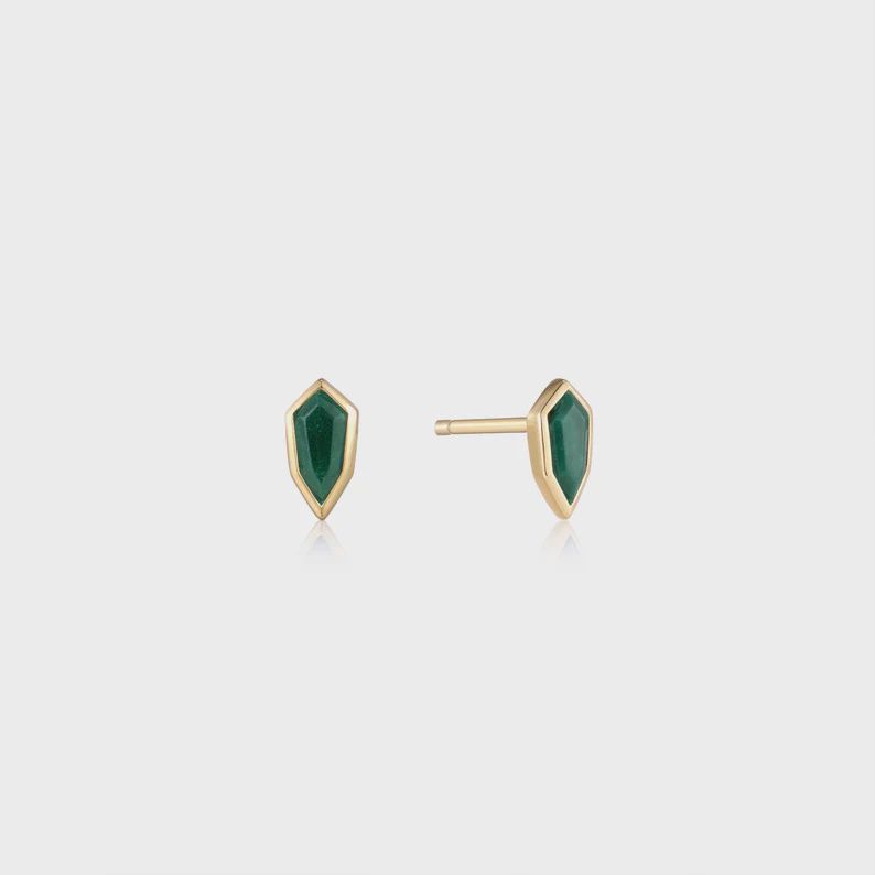 Silver Gold Plated Malachite Emblem Stud Earrings Silver Gold Plated Malachite Emblem Stud Earrings