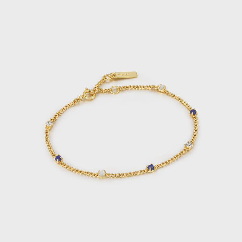 Silver Gold Plated Lapis Chain Bracelet