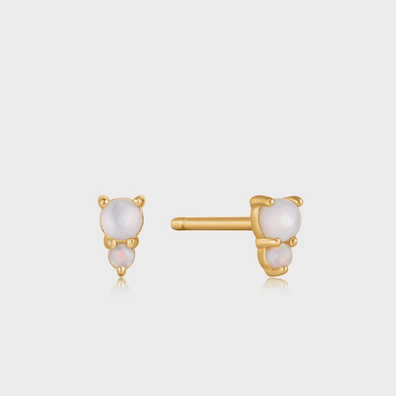 Silver Gold Plated Mother of Pearl and Kyoto Opal Stud Earrings