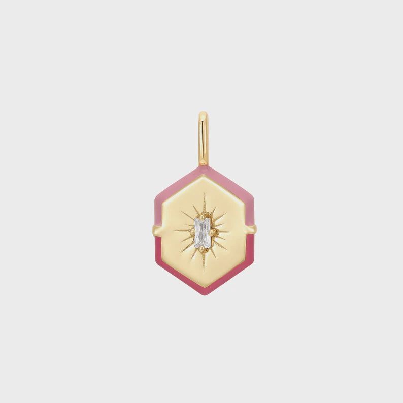 Silver Gold Plated Enamel Hexagon Charm