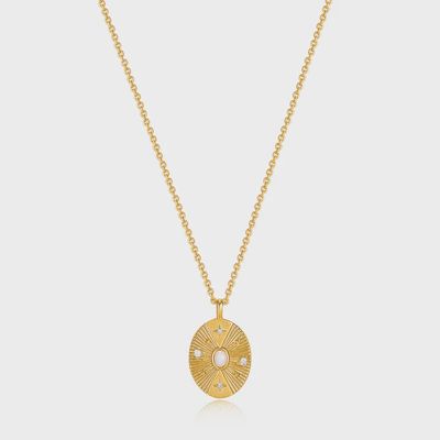Silver Gold Plated Scattered Stars Kyoto Opal Disc Necklace