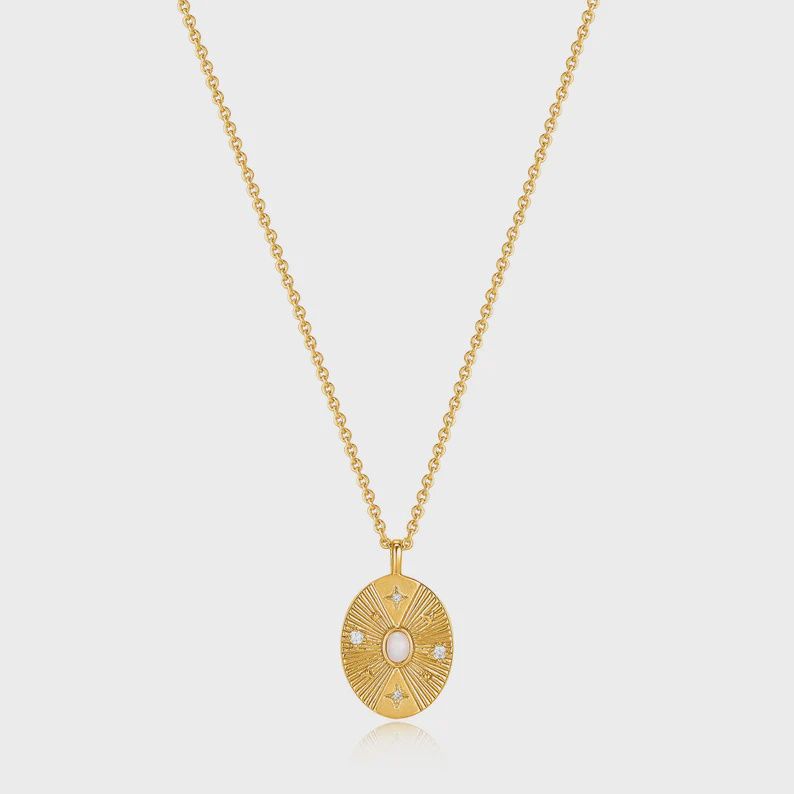 Silver Gold Plated Scattered Stars Kyoto Opal Disc Necklace