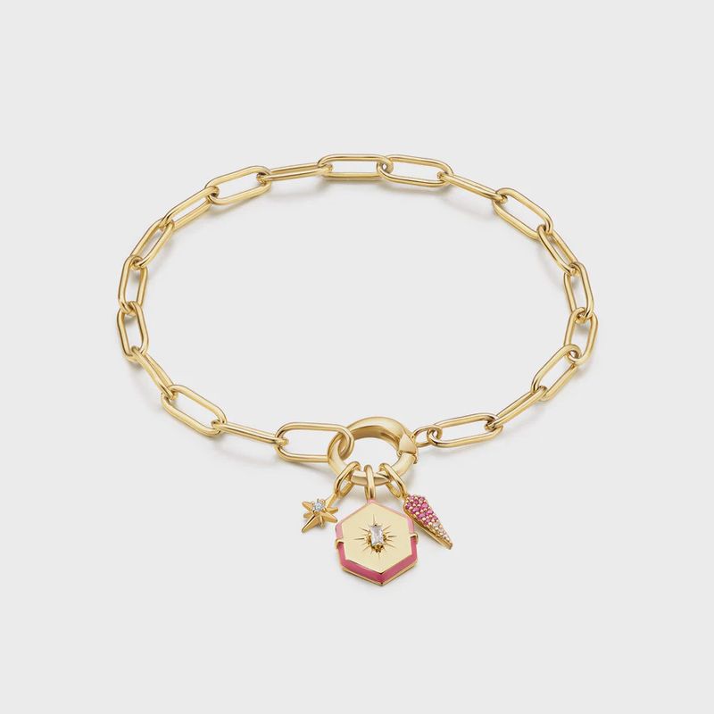 Silver Gold Plated Ombré Pink Charm