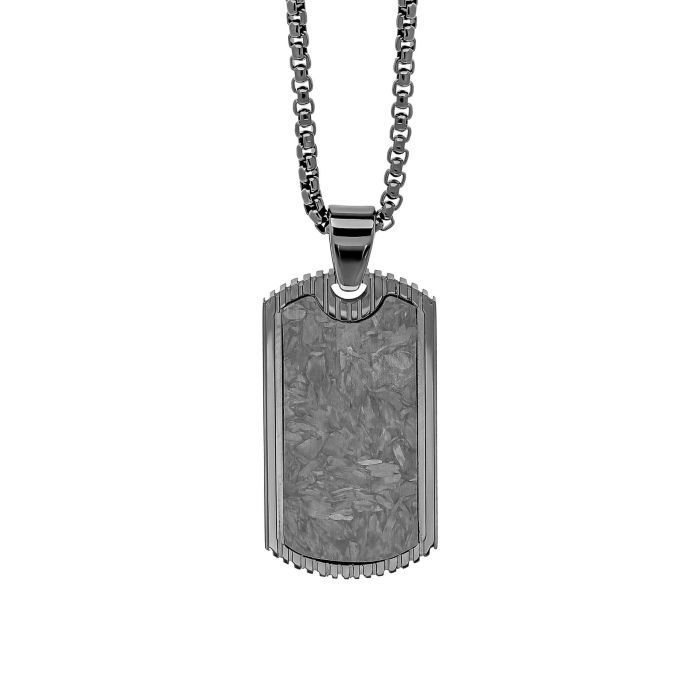 Black Plated Steel and Carbon Fibre Dog Tag Pendant
