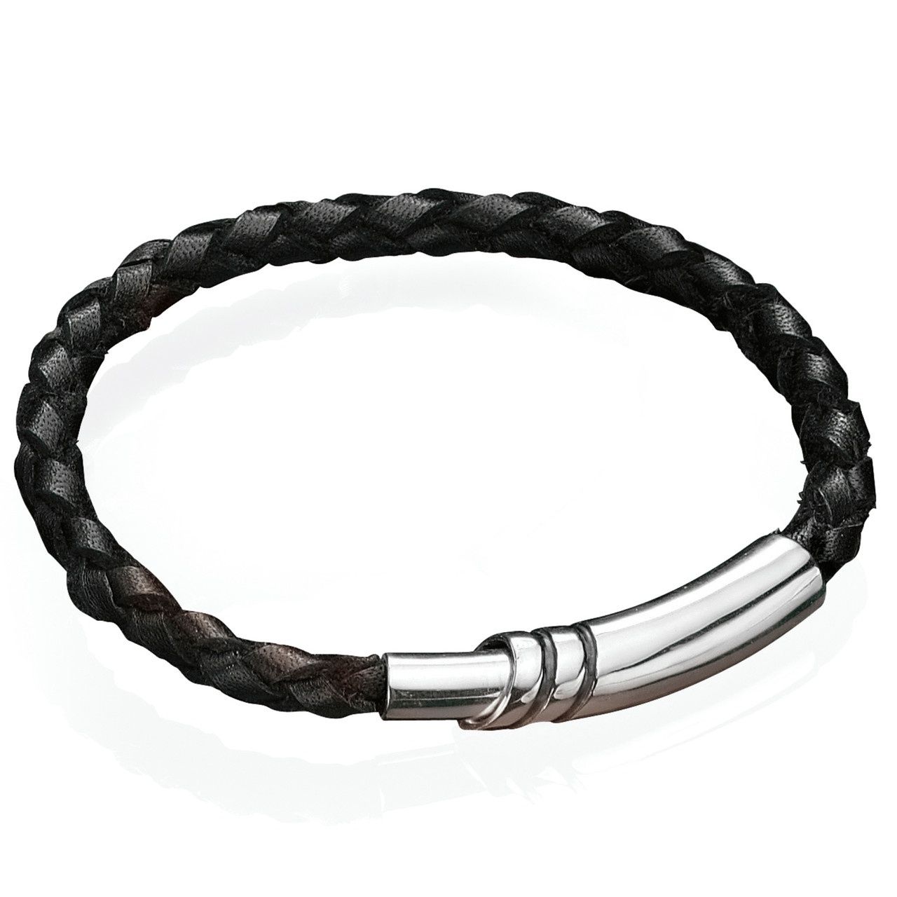 Black Men&#39;s Leather Magnetic Clasp Bracelet