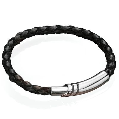 Black Men's Leather Magnetic Clasp Bracelet