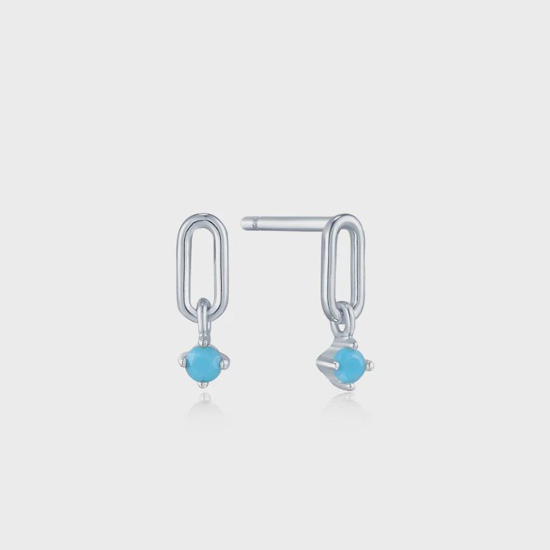 Turquoise Silver Link Stud Earrings