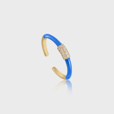 Neon Blue Enamel Carabiner Gold Adjustable Ring