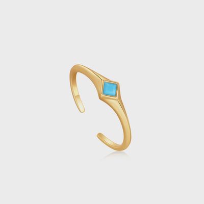 Turquoise Mini Signet Silver Gold Plated Adjustable Ring