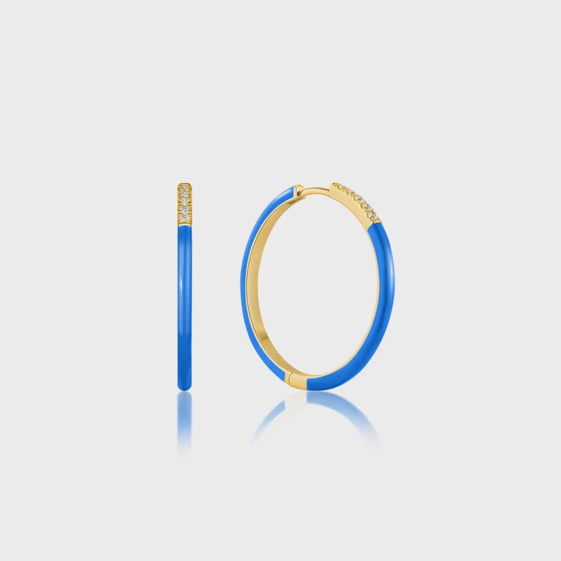 Neon Blue Enamel Silver Gold Plated Sparkle Hoop