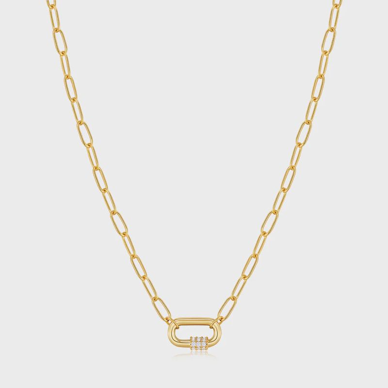 Neon Pink Enamel Carabiner Gold Necklace