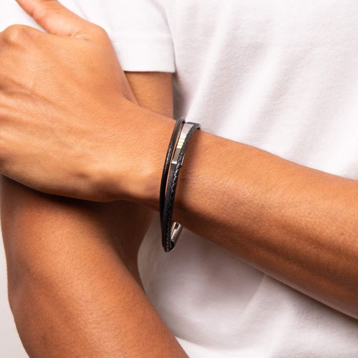 Multi Row Cork and Leather Men's Bracelet with ID Bar