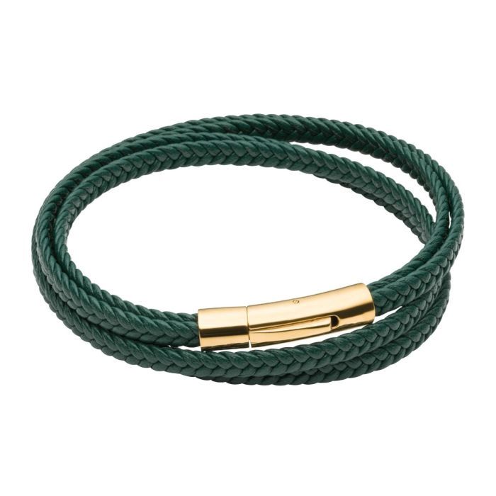 Multi Row Plaited Green Recycled Leather Men&#39;s Bracelet