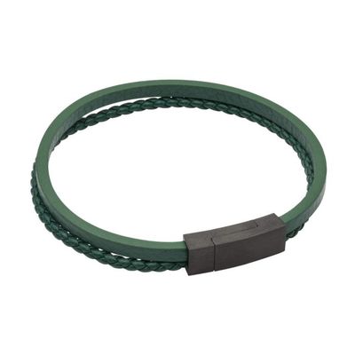 Green Leather Bracelet with Black IP Clasp
