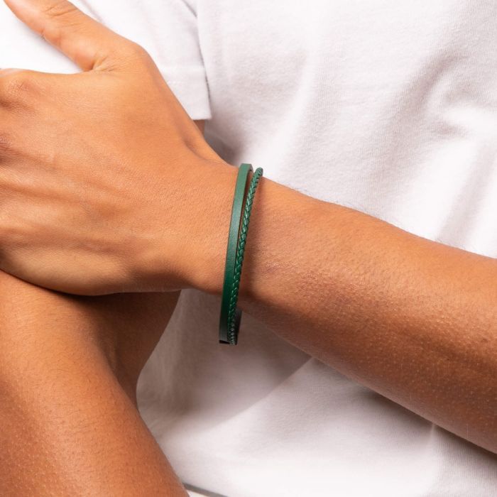 Green Leather Bracelet with Black IP Clasp