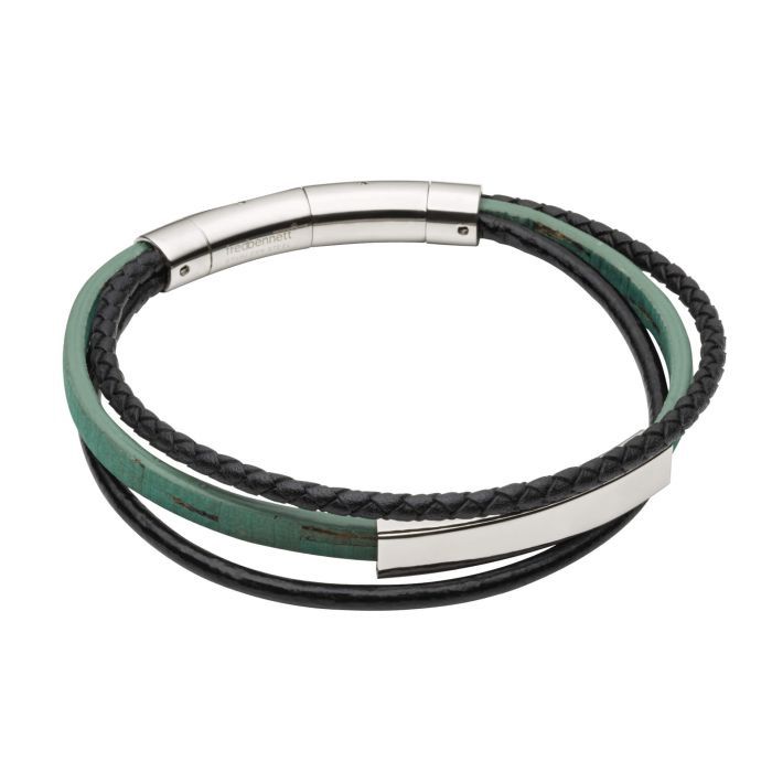 Multi Row Cork and Leather Men&#39;s Bracelet with ID Bar, Colour: Green/Black